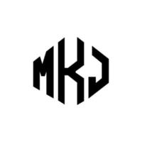 MKJ letter logo design with polygon shape. MKJ polygon and cube shape logo design. MKJ hexagon vector logo template white and black colors. MKJ monogram, business and real estate logo.