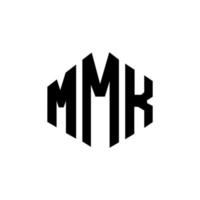 diseño de logotipo de letra mmk con forma de polígono. diseño de logotipo en forma de cubo y polígono mmk. mmk hexágono vector logo plantilla colores blanco y negro. Monograma mmk, logotipo comercial e inmobiliario.