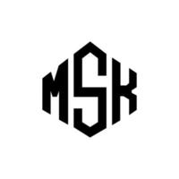 MSK letter logo design with polygon shape. MSK polygon and cube shape logo design. MSK hexagon vector logo template white and black colors. MSK monogram, business and real estate logo.