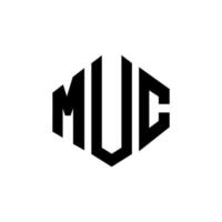 MUC letter logo design with polygon shape. MUC polygon and cube shape logo design. MUC hexagon vector logo template white and black colors. MUC monogram, business and real estate logo.