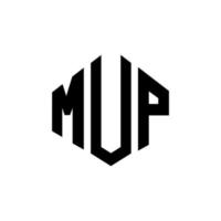 diseño de logotipo de letra mup con forma de polígono. mup polígono y diseño de logotipo en forma de cubo. mup hexágono vector logo plantilla colores blanco y negro. monograma mup, logotipo comercial e inmobiliario.