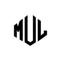 MUL letter logo design with polygon shape. MUL polygon and cube shape logo design. MUL hexagon vector logo template white and black colors. MUL monogram, business and real estate logo.