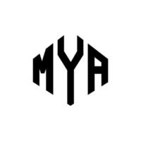 MYA letter logo design with polygon shape. MYA polygon and cube shape logo design. MYA hexagon vector logo template white and black colors. MYA monogram, business and real estate logo.