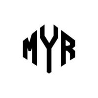 MYR letter logo design with polygon shape. MYR polygon and cube shape logo design. MYR hexagon vector logo template white and black colors. MYR monogram, business and real estate logo.