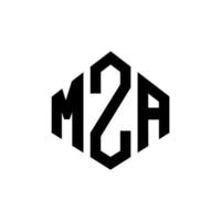 MZA letter logo design with polygon shape. MZA polygon and cube shape logo design. MZA hexagon vector logo template white and black colors. MZA monogram, business and real estate logo.