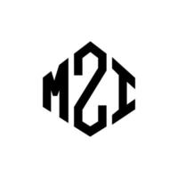 MZI letter logo design with polygon shape. MZI polygon and cube shape logo design. MZI hexagon vector logo template white and black colors. MZI monogram, business and real estate logo.