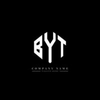 BYT letter logo design with polygon shape. BYT polygon and cube shape logo design. BYT hexagon vector logo template white and black colors. BYT monogram, business and real estate logo.
