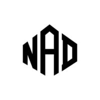 NAD letter logo design with polygon shape. NAD polygon and cube shape logo design. NAD hexagon vector logo template white and black colors. NAD monogram, business and real estate logo.