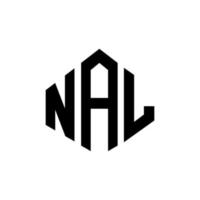 NAL letter logo design with polygon shape. NAL polygon and cube shape logo design. NAL hexagon vector logo template white and black colors. NAL monogram, business and real estate logo.