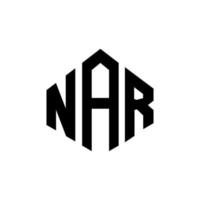 NAR letter logo design with polygon shape. NAR polygon and cube shape logo design. NAR hexagon vector logo template white and black colors. NAR monogram, business and real estate logo.