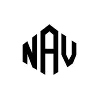 NAV letter logo design with polygon shape. NAV polygon and cube shape logo design. NAV hexagon vector logo template white and black colors. NAV monogram, business and real estate logo.