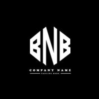 BNB letter logo design with polygon shape. BNB polygon and cube shape logo design. BNB hexagon vector logo template white and black colors. BNB monogram, business and real estate logo.