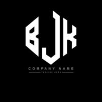 BJK letter logo design with polygon shape. BJK polygon and cube shape logo design. BJK hexagon vector logo template white and black colors. BJK monogram, business and real estate logo.