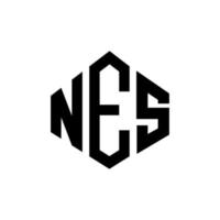 NES letter logo design with polygon shape. NES polygon and cube shape logo design. NES hexagon vector logo template white and black colors. NES monogram, business and real estate logo.