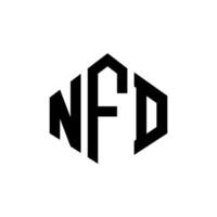 NFD letter logo design with polygon shape. NFD polygon and cube shape logo design. NFD hexagon vector logo template white and black colors. NFD monogram, business and real estate logo.