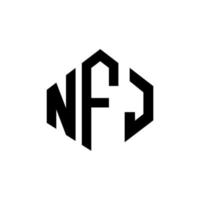 NFJ letter logo design with polygon shape. NFJ polygon and cube shape logo design. NFJ hexagon vector logo template white and black colors. NFJ monogram, business and real estate logo.