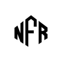 NFR letter logo design with polygon shape. NFR polygon and cube shape logo design. NFR hexagon vector logo template white and black colors. NFR monogram, business and real estate logo.