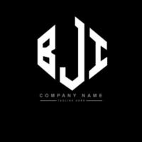 BJI letter logo design with polygon shape. BJI polygon and cube shape logo design. BJI hexagon vector logo template white and black colors. BJI monogram, business and real estate logo.