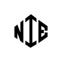 diseño de logotipo de letra nie con forma de polígono. nie diseño de logotipo en forma de polígono y cubo. nie hexágono vector logo plantilla colores blanco y negro. nie monograma, logotipo comercial e inmobiliario.