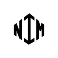 NIM letter logo design with polygon shape. NIM polygon and cube shape logo design. NIM hexagon vector logo template white and black colors. NIM monogram, business and real estate logo.