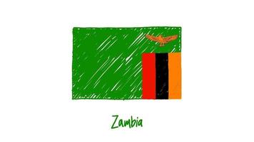 marcador de bandeira nacional da zâmbia ou vídeo de ilustração de esboço a lápis video