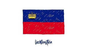 video de ilustración de boceto a lápiz o marcador de bandera nacional de país de liechtenstein