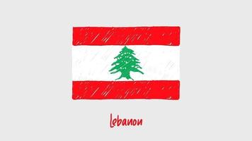 marcador de la bandera del país nacional de líbano o video de ilustración de boceto a lápiz