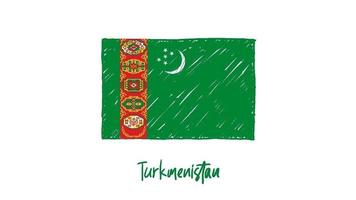 Turkmenistan National Country Flag Marker or Pencil Sketch Illustration Video