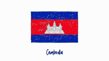 video illustrativo dello schizzo della bandiera del paese della cambogia o dello schizzo a matita