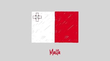 malta nationella flagga markör eller pennskiss illustration video