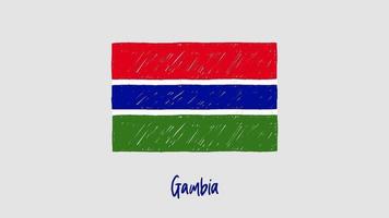 marcador de bandera nacional de gambia o video de ilustración de boceto a lápiz