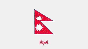marcador de bandera de país nacional de nepal o video de ilustración de boceto a lápiz
