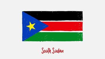 marqueur de drapeau du pays national sud-soudan ou vidéo d'illustration de croquis au crayon video