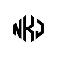 NKJ letter logo design with polygon shape. NKJ polygon and cube shape logo design. NKJ hexagon vector logo template white and black colors. NKJ monogram, business and real estate logo.