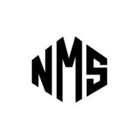 NMS letter logo design with polygon shape. NMS polygon and cube shape logo design. NMS hexagon vector logo template white and black colors. NMS monogram, business and real estate logo.