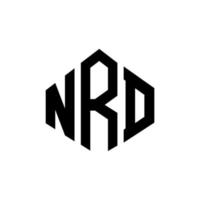 NRD letter logo design with polygon shape. NRD polygon and cube shape logo design. NRD hexagon vector logo template white and black colors. NRD monogram, business and real estate logo.