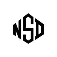 NSD letter logo design with polygon shape. NSD polygon and cube shape logo design. NSD hexagon vector logo template white and black colors. NSD monogram, business and real estate logo.