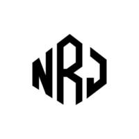 NRJ letter logo design with polygon shape. NRJ polygon and cube shape logo design. NRJ hexagon vector logo template white and black colors. NRJ monogram, business and real estate logo.