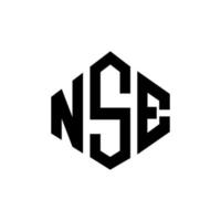 NSE letter logo design with polygon shape. NSE polygon and cube shape logo design. NSE hexagon vector logo template white and black colors. NSE monogram, business and real estate logo.
