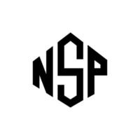 NSP letter logo design with polygon shape. NSP polygon and cube shape logo design. NSP hexagon vector logo template white and black colors. NSP monogram, business and real estate logo.
