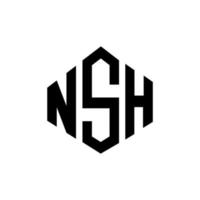 NSH letter logo design with polygon shape. NSH polygon and cube shape logo design. NSH hexagon vector logo template white and black colors. NSH monogram, business and real estate logo.