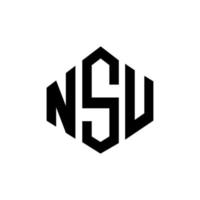 NSU letter logo design with polygon shape. NSU polygon and cube shape logo design. NSU hexagon vector logo template white and black colors. NSU monogram, business and real estate logo.