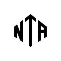 NTA letter logo design with polygon shape. NTA polygon and cube shape logo design. NTA hexagon vector logo template white and black colors. NTA monogram, business and real estate logo.