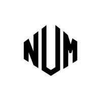 NUM letter logo design with polygon shape. NUM polygon and cube shape logo design. NUM hexagon vector logo template white and black colors. NUM monogram, business and real estate logo.