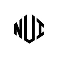 NUI letter logo design with polygon shape. NUI polygon and cube shape logo design. NUI hexagon vector logo template white and black colors. NUI monogram, business and real estate logo.