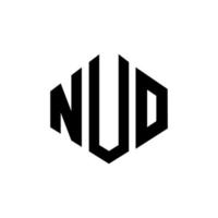 NUO letter logo design with polygon shape. NUO polygon and cube shape logo design. NUO hexagon vector logo template white and black colors. NUO monogram, business and real estate logo.