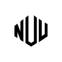 NUU letter logo design with polygon shape. NUU polygon and cube shape logo design. NUU hexagon vector logo template white and black colors. NUU monogram, business and real estate logo.