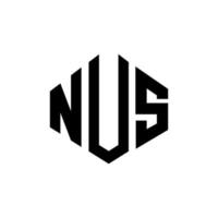 diseño de logotipo de letra nus con forma de polígono. nus polígono y diseño de logotipo en forma de cubo. nus hexágono vector logo plantilla colores blanco y negro. nus monograma, logotipo comercial e inmobiliario.