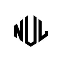 NUL letter logo design with polygon shape. NUL polygon and cube shape logo design. NUL hexagon vector logo template white and black colors. NUL monogram, business and real estate logo.