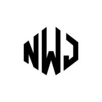 NWJ letter logo design with polygon shape. NWJ polygon and cube shape logo design. NWJ hexagon vector logo template white and black colors. NWJ monogram, business and real estate logo.